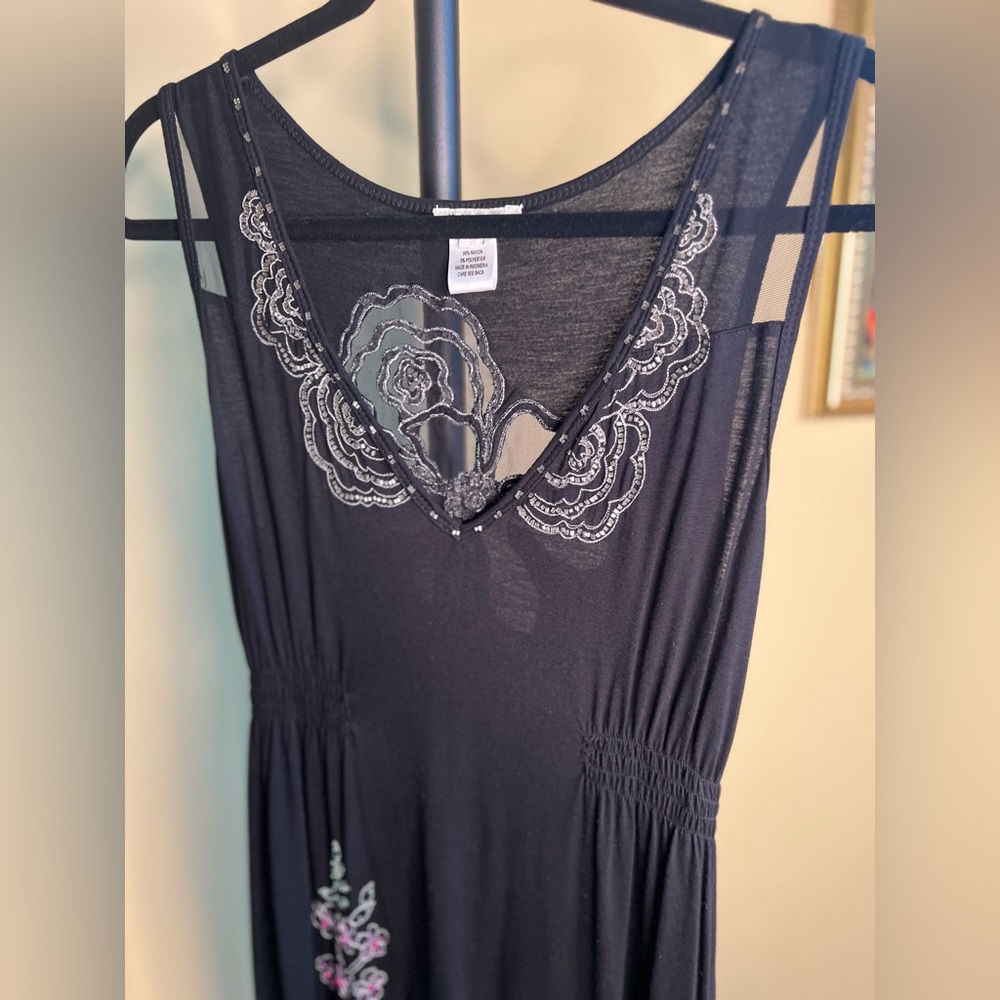 Krista Lee Dress with Floral Embroidery and Tulle Ruffle Black Size M - Picture 7 of 15